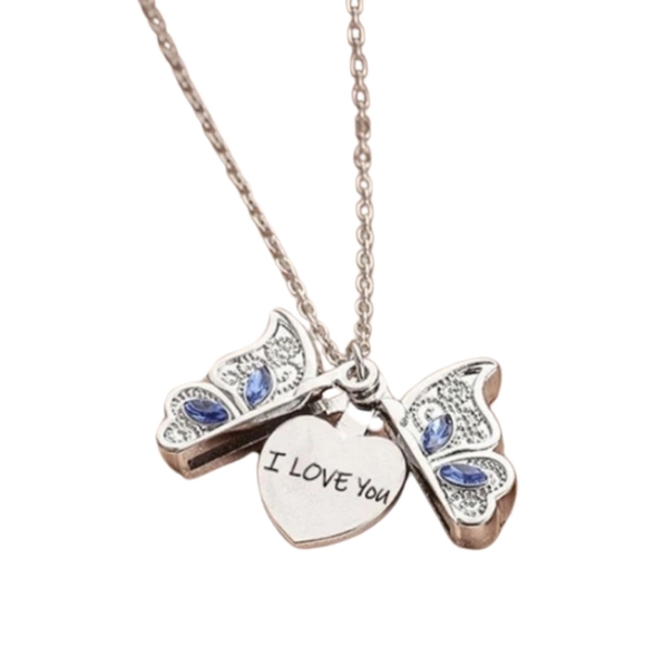Charming Silver "I love you" Butterfly Pendant Necklace - Picture 5 of 8